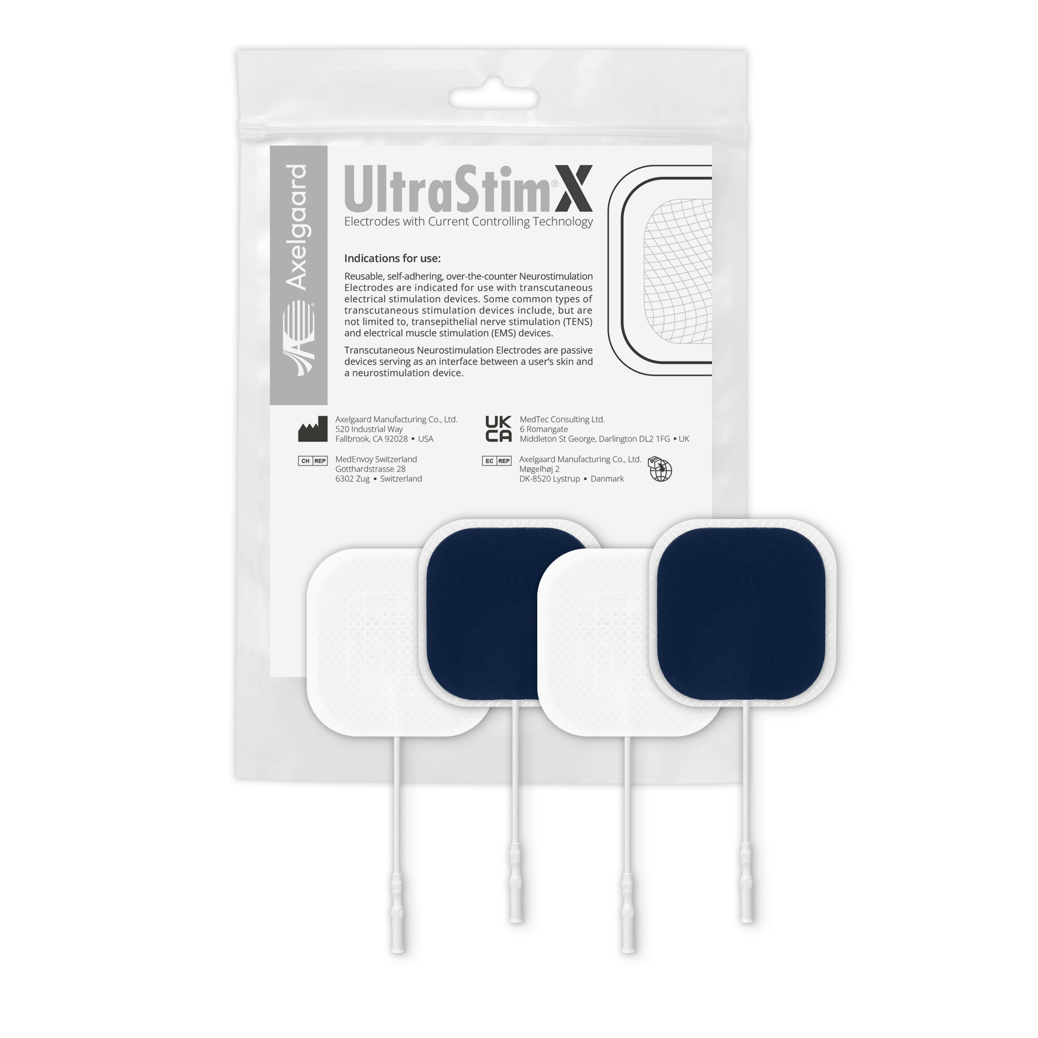 UltraStim® X Blue Electrodes – Formulated for Sensitive Skin (Square)